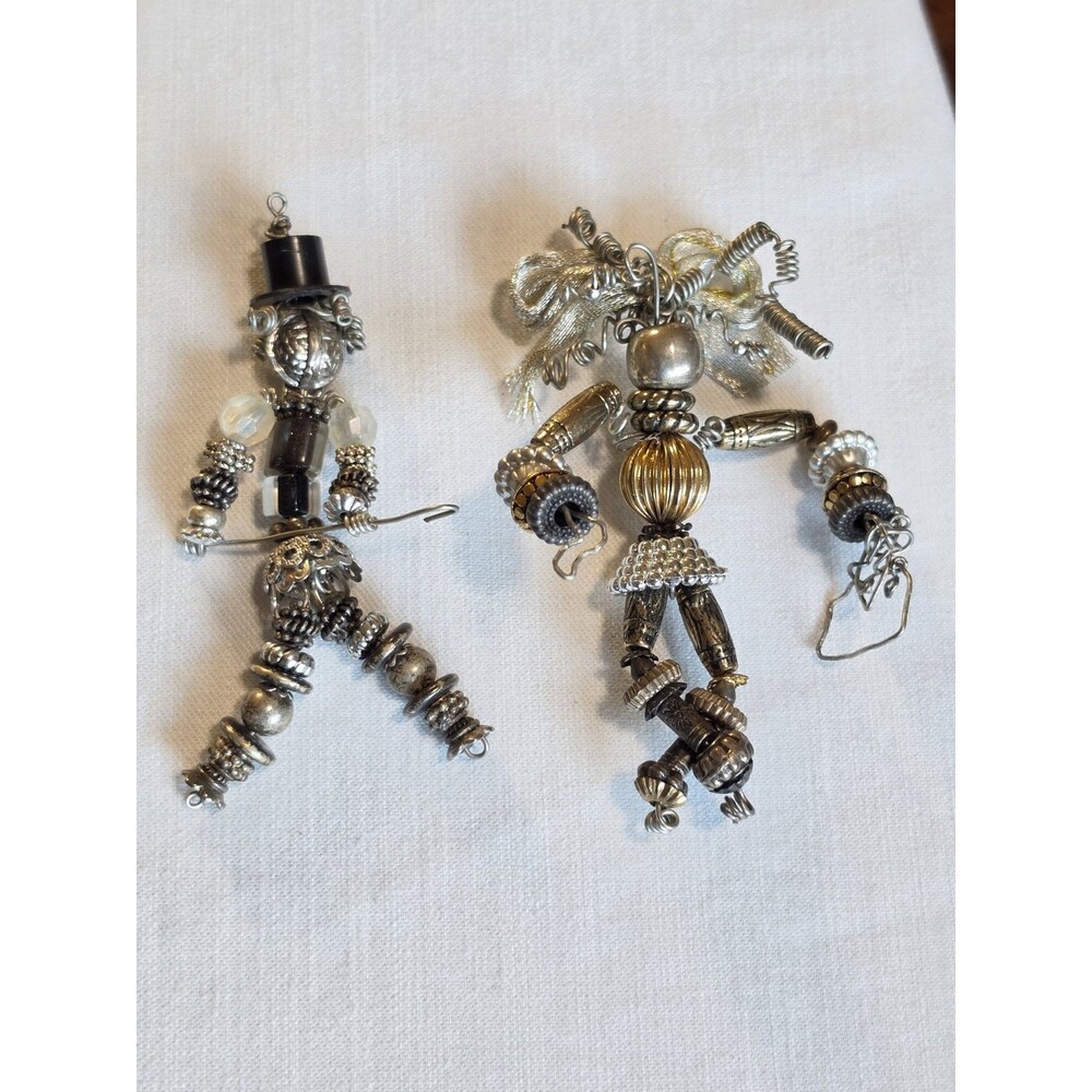 Vintage Handmade Assemblage Gentleman & Lady Figures Top Hat Cane Bow Purse 4"